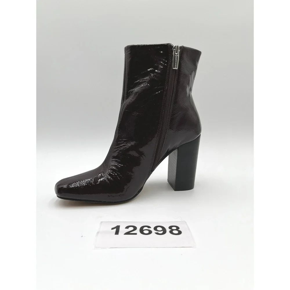 Vince Camuto Patent Leather Bootie Womens 9 Burgundy Excellent Block Heel Square